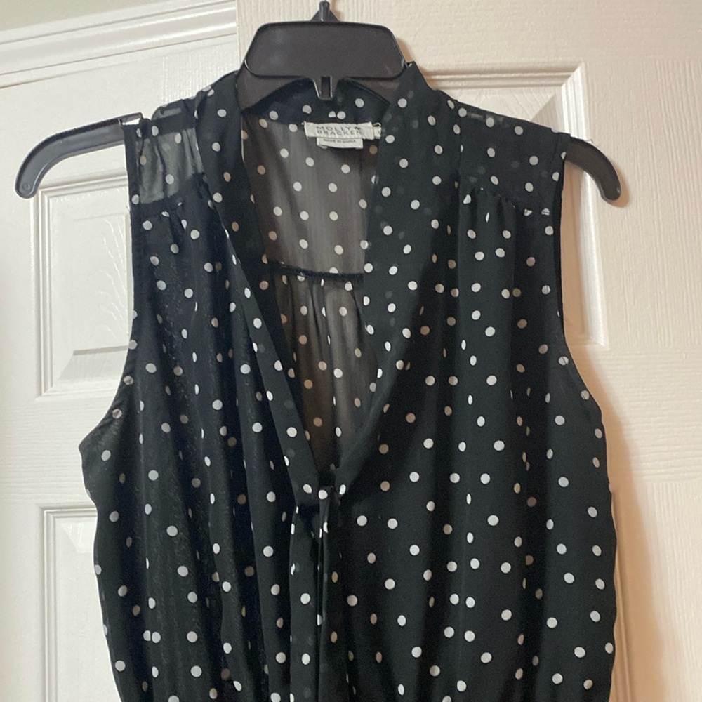 Black and white polka dot tie neck dress